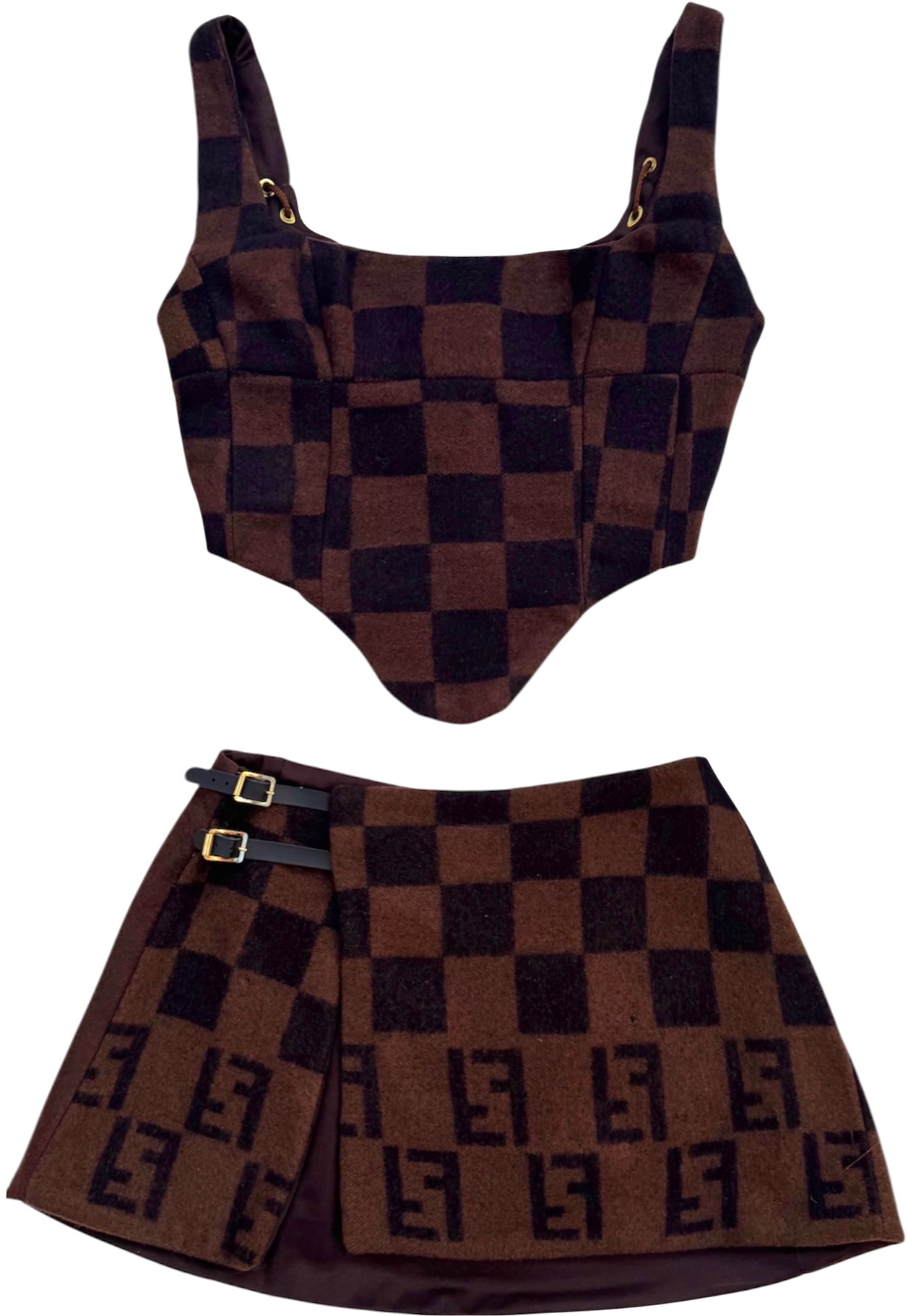 UPCYCLED- FENDI CHECK PRINT CORSET SET - LARGE