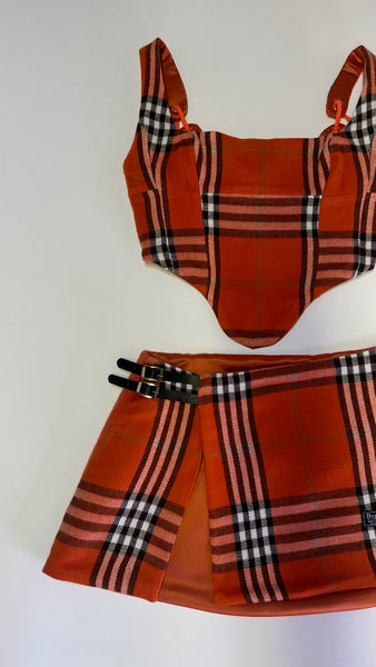 UPCYCLED -  ORANGE BURBERRY CHECK SCARF SET