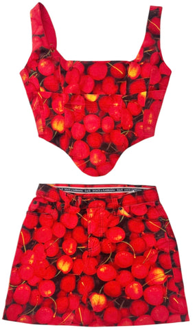 UPCYCLED - DOLCE & GABBANA CHERRY PRINT CORSET SET
