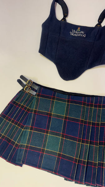 UPCYCLED - VIVIENNE WESTWOOD TARTAN SCARF KILT SET & BERET