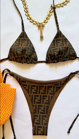 PRINTED BIKINI - BROWN