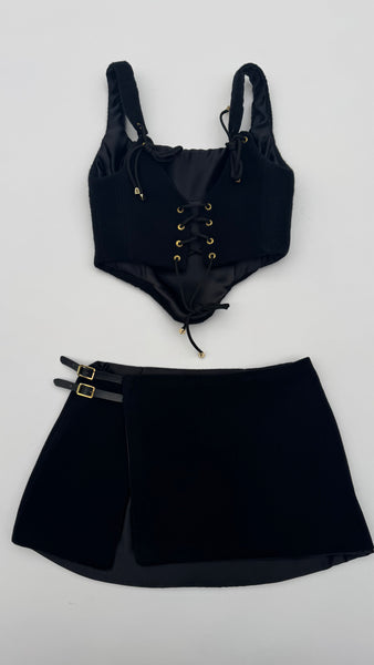 UPCYCLED - VIVIENNE WESTWOOD WOOL CORSET SKIRT SET - BLACK & GOLD