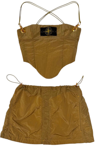 UPCYCLED - KHAKI STONE ISLAND NYLON METAL CORSET SKIRT SET