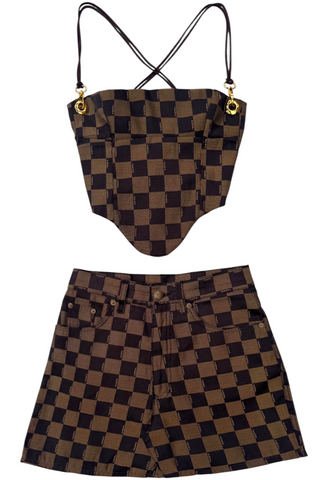 UPCYCLED - FENDI CHECK BACKLESS CORSET SET
