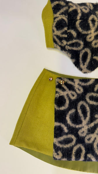UPCYCLED -  LOEWE MONOGRAM BUTTON UP SET - LIME / BLACK
