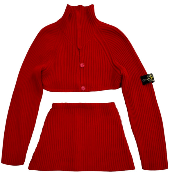 UPCYCLED - STONE ISLAND RIBBED SKIRT SET - RED
