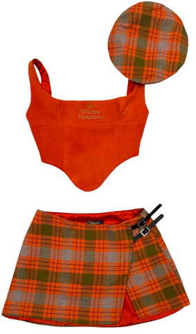 UPCYCLED - VIVIENNE WESTWOOD WOOL CORSET SKIRT SET - ORANGE TARTAN