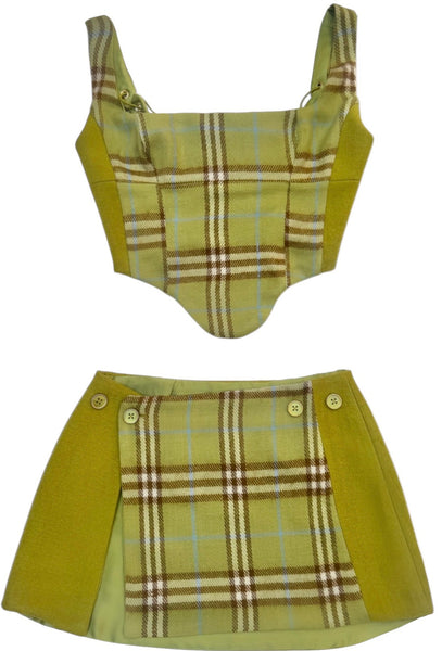 UPCYCLED -  LIME BURBERRY CHECK SCARF SET