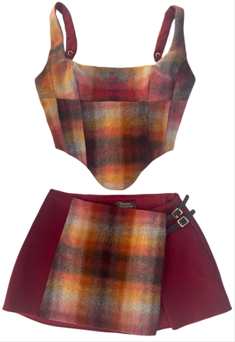 UPCYCLED - VIVIENNE WESTWOOD WOOL CORSET SKIRT SET - RED TARTAN