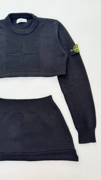 UPCYCLED - STONE ISLAND BLACK KNITTED SKIRT SET - CREW NECK