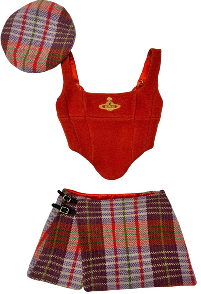 UPCYCLED - VIVIENNE WESTWOOD WOOL CORSET SKIRT SET - ORANGE TARTAN