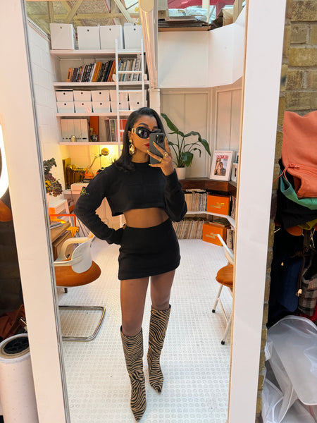 UPCYCLED - STONE ISLAND BLACK KNITTED SKIRT SET - CREW NECK