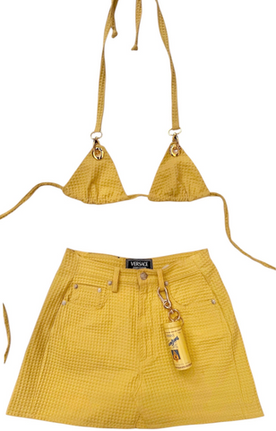 UPCYCLED - PASTEL YELLOW VERSACE BIKINI SKIRT SET / KEYRING