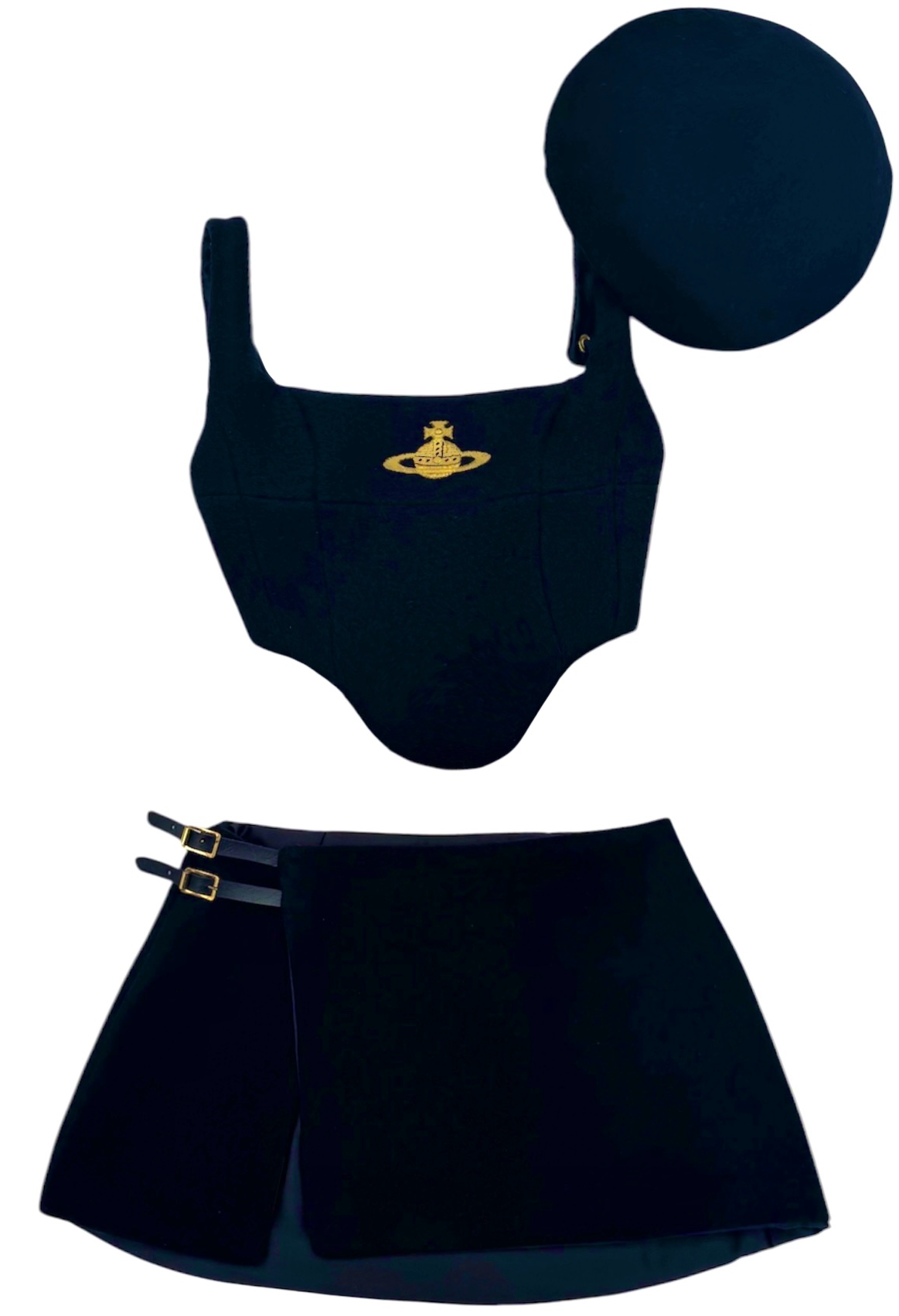 UPCYCLED - VIVIENNE WESTWOOD WOOL CORSET SKIRT SET - BLACK & GOLD