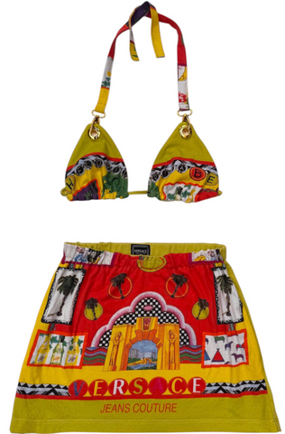 UPCYCLED - VERSACE MIAMI PRINT BIKINI SKIRT SET
