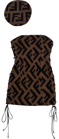 UPCYCLED - FENDI LACE UP BANDEAU DRESS & BERET