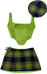 UPCYCLED - VIVIENNE WESTWOOD WOOL CORSET SKIRT SET - APPLE GREEN / NAVY