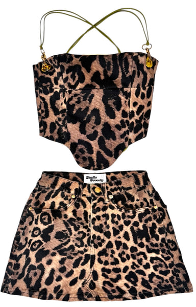 UPCYCLED - STUDIO SEVENTY LEOPARD BACKLESS CORSET SET