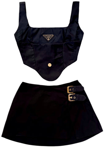 UPCYCLED - BLACK PRADA NYLON CORSET SET