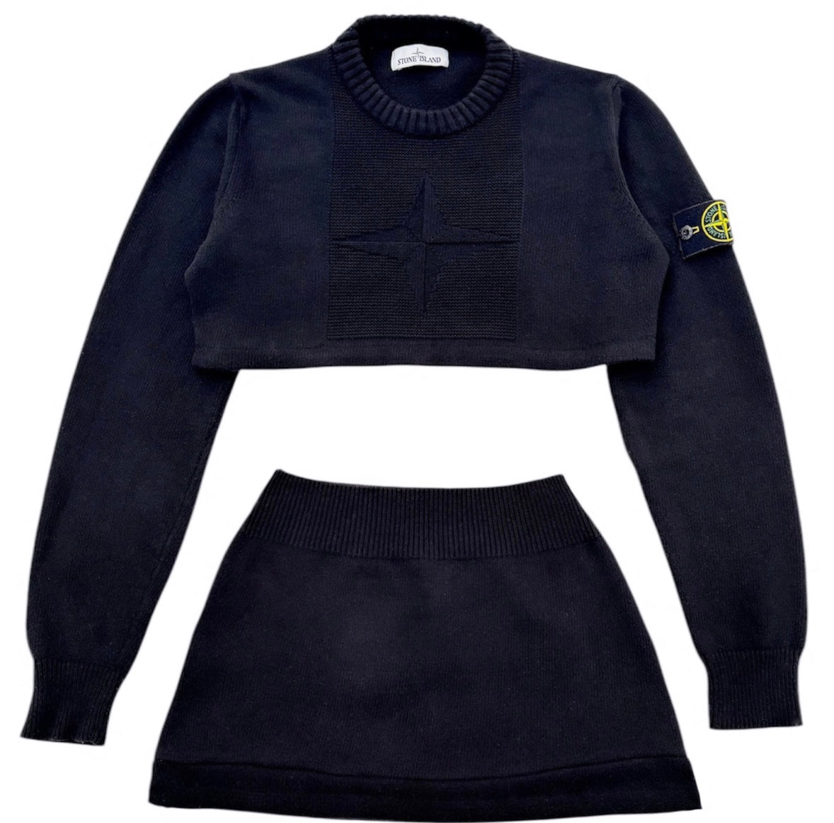 UPCYCLED - STONE ISLAND BLACK KNITTED SKIRT SET - CREW NECK