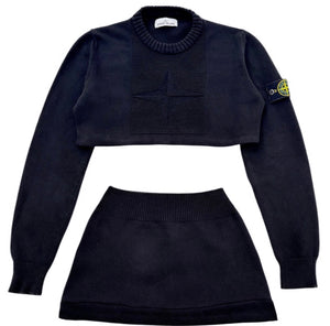 UPCYCLED - STONE ISLAND BLACK KNITTED SKIRT SET - CREW NECK