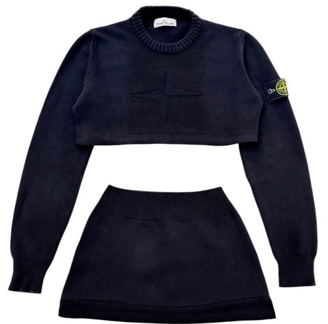 UPCYCLED - STONE ISLAND BLACK KNITTED SKIRT SET - CREW NECK