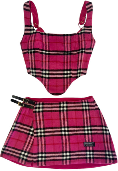 UPCYCLED -  PINK BURBERRY CHECK SCARF SET