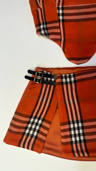 UPCYCLED -  ORANGE BURBERRY CHECK SCARF SET