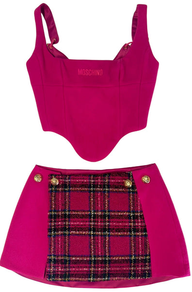UPCYCLED -  MOSCHINO PINK TARTAN SET & BERET