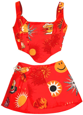 UPCYCLED - ORANGE MOSCHINO SUN PRINT CORSET SET