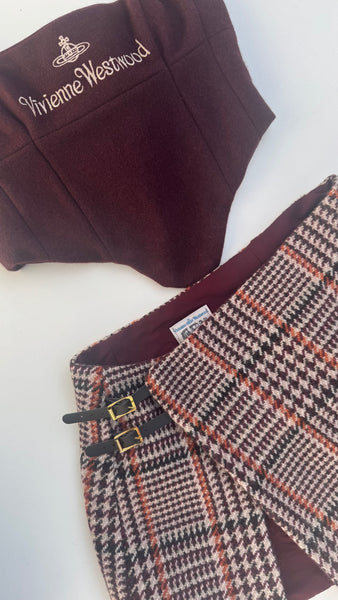 UPCYCLED - VIVIENNE WESTWOOD WOOL CORSET SKIRT SET - BURGUNDY CHECK