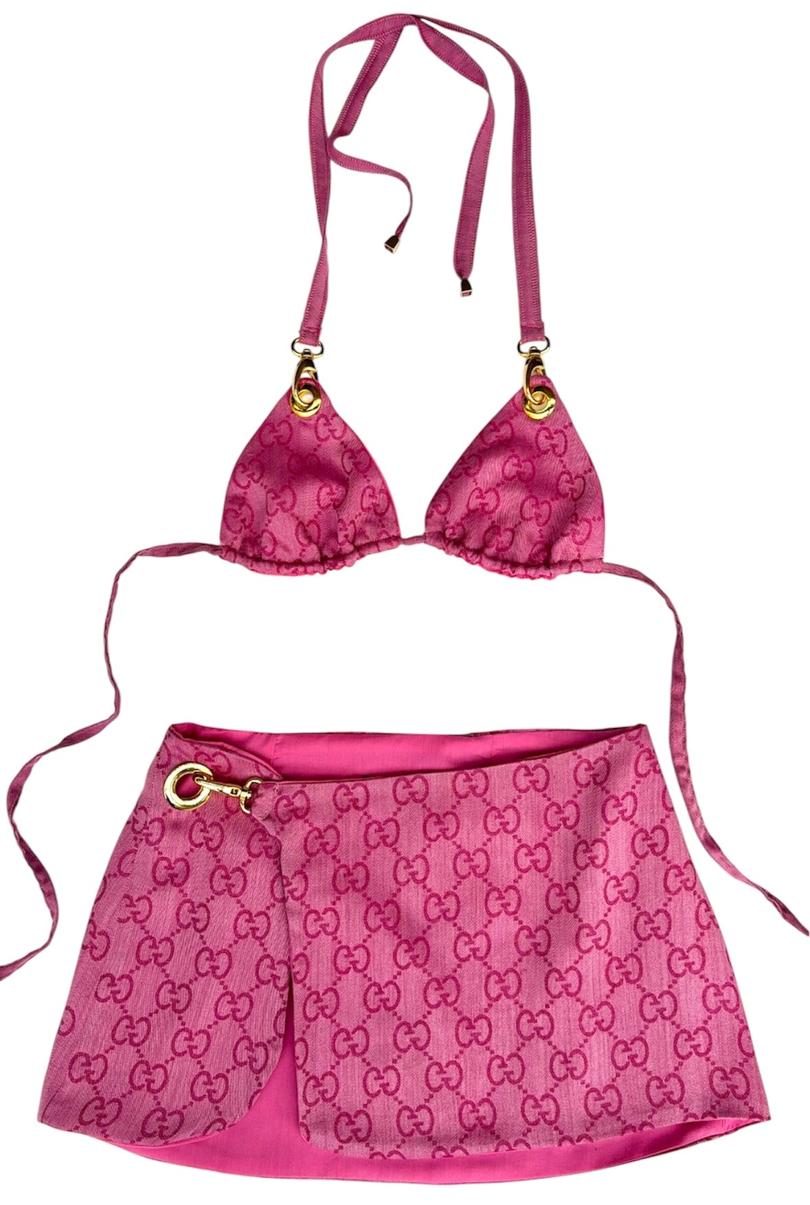 UPCYCLED - PINK GUCCI SCARF SKIRT & BIKINI SET