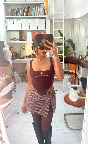 UPCYCLED - VIVIENNE WESTWOOD WOOL CORSET SKIRT SET - BURGUNDY CHECK
