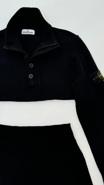 UPCYCLED - STONE ISLAND BLACK KNITTED SKIRT SET - BUTTON UP