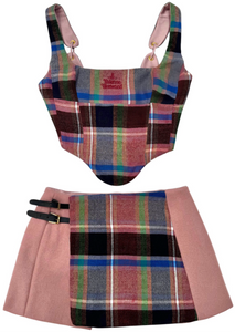 UPCYCLED - VIVIENNE WESTWOOD WOOL CORSET SKIRT SET - BLUSH TARTAN