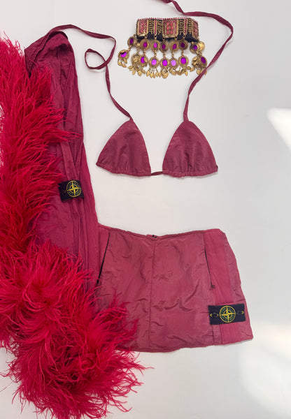 UPCYCLED - STONE ISLAND NYLON METAL BIKINI & CORSET SET - MAGENTA