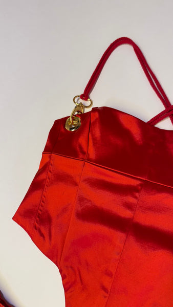 UPCYCLED - JEAN PAUL GAULTIER RED / ORANGE SATIN BACKLESS CORSET SET