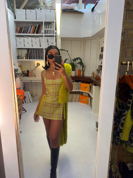 UPCYCLED -  LIME BURBERRY CHECK SCARF SET