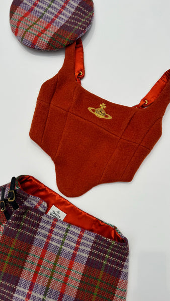 UPCYCLED - VIVIENNE WESTWOOD WOOL CORSET SKIRT SET - ORANGE TARTAN