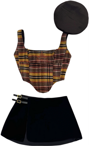 UPCYCLED - VIVIENNE WESTWOOD WOOL CORSET SKIRT SET - BROWN TARTAN