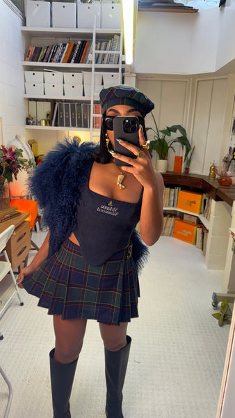 UPCYCLED - VIVIENNE WESTWOOD TARTAN SCARF KILT SET & BERET