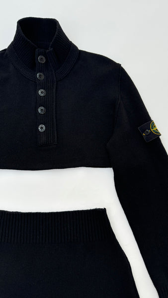 UPCYCLED - STONE ISLAND BLACK KNITTED SKIRT SET - BUTTON UP