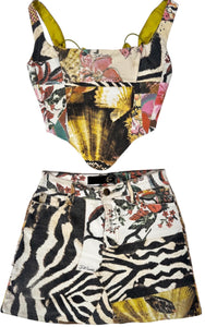 UPCYCLED - ROBERTO CAVALLI PATCHWORK PRINT CORSET SET