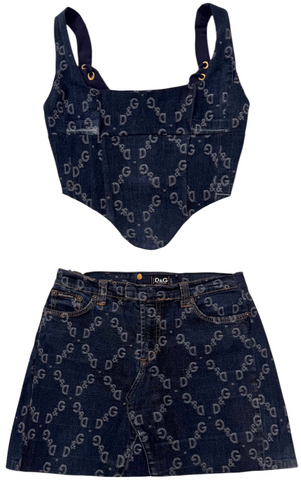 UPCYCLED - D&G DENIM MONOGRAM CORSET SET
