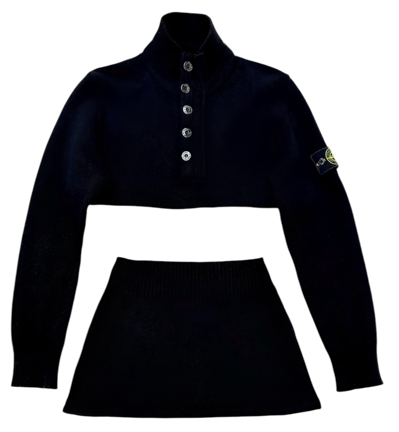 UPCYCLED - STONE ISLAND BLACK KNITTED SKIRT SET - BUTTON UP