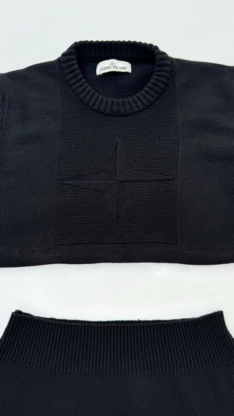 UPCYCLED - STONE ISLAND BLACK KNITTED SKIRT SET - CREW NECK