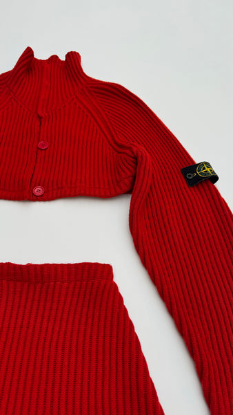 UPCYCLED - STONE ISLAND RIBBED SKIRT SET - RED