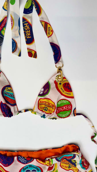 UPCYCLED - MOSCHINO FRUIT STICKER PRINT BIKINI SET