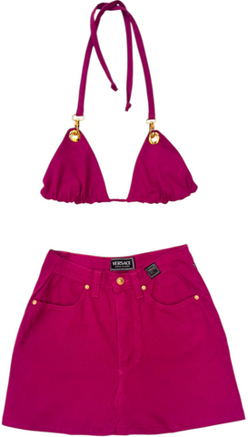 UPCYCLED - VERSACE MAGENTA BIKINI SKIRT SET