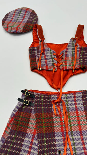 UPCYCLED - VIVIENNE WESTWOOD WOOL CORSET SKIRT SET - ORANGE TARTAN